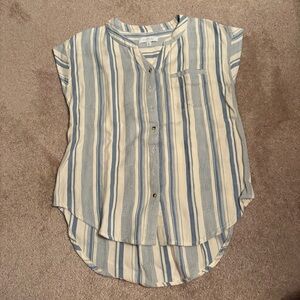 Light Blue & Cream Striped Button Front Blouse